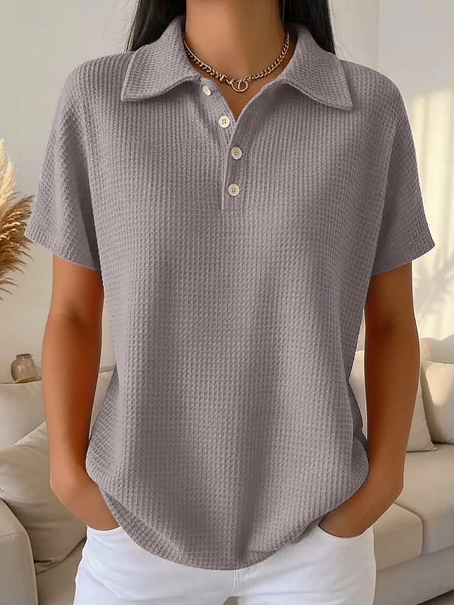 Women's Shirt Waffle Shirt Blouse Patchwork Buttons Plain