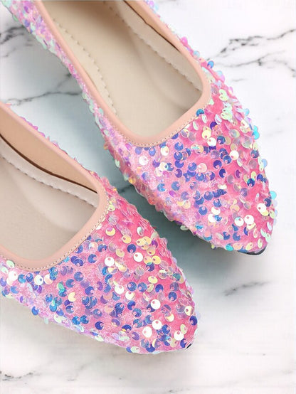 Pointed - Toe Sequin Ballet Black Flats Women's Sparkly