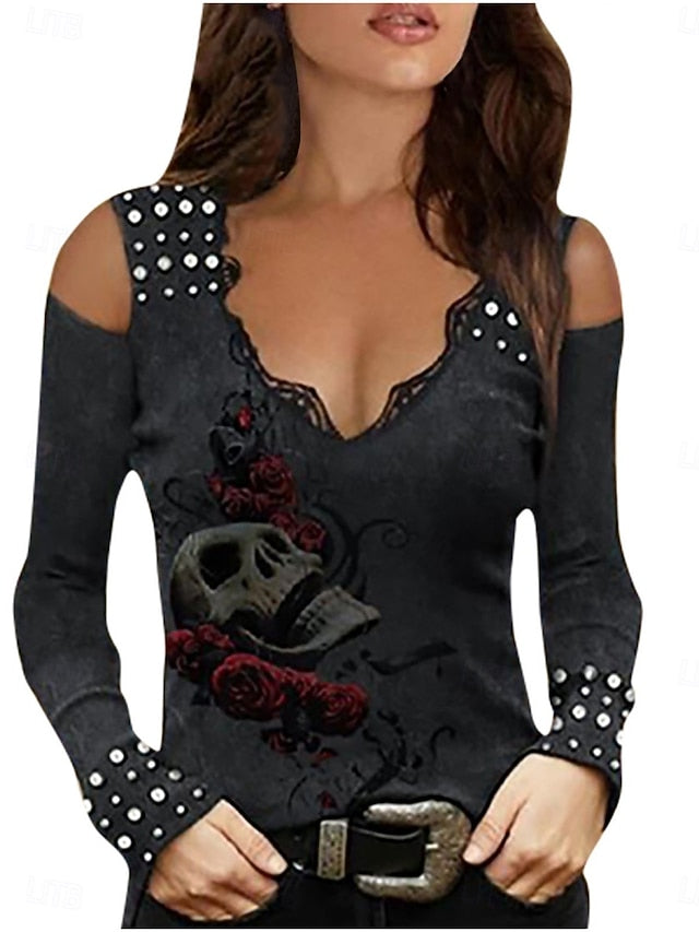 Women's Blouse Floral Stylish Casual Long Sleeve V Neck