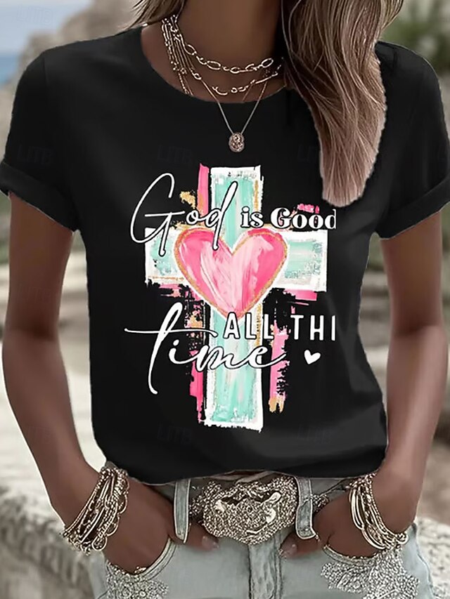 Women's T Shirt Print Graphic Letter Vintage Stylish