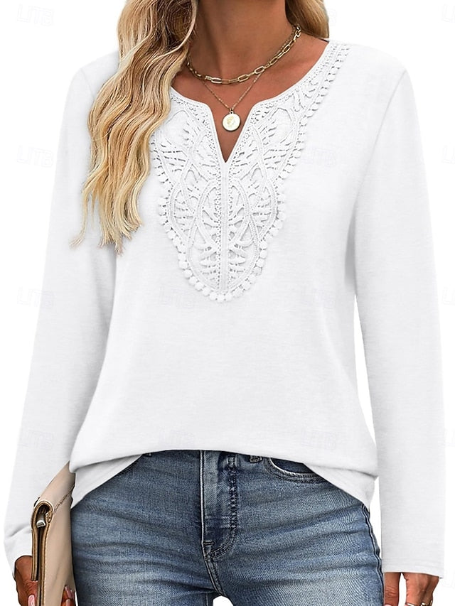 Women's Blouse Patchwork Embroidered Solid Color Stylish