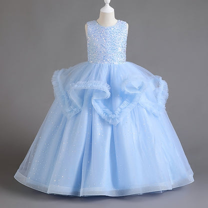 Sequin Solid Girls' Kids Color Dress Sleeveless Party