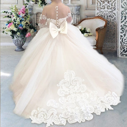 Kids Long Solid Dress Party Color Girl Flower Girls'