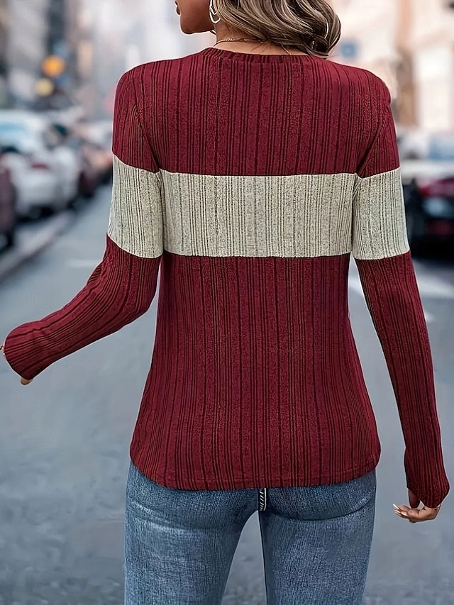 Women's Blouse Patchwork Zipper Solid Color Stylish Casual
