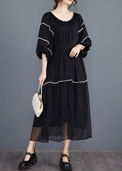 Bohemian Black Nail Bead Long Dresses Half Sleeve AJ1022