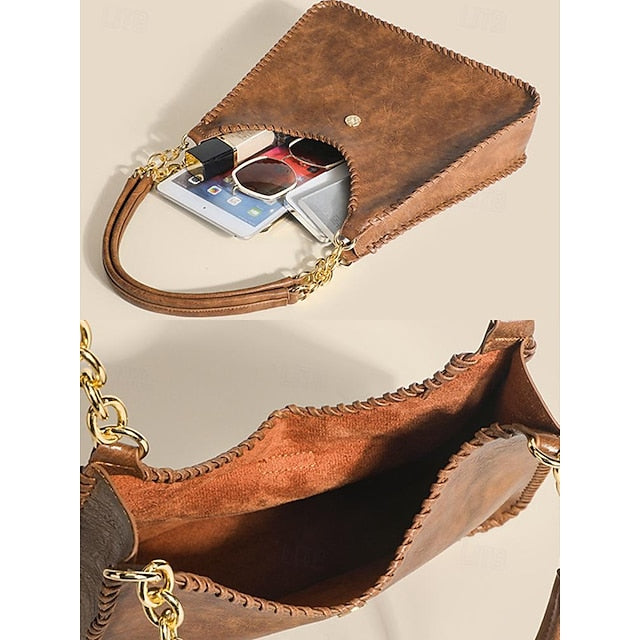 Hobo Bag with Chain – Leather Strap Vintage Women's Large