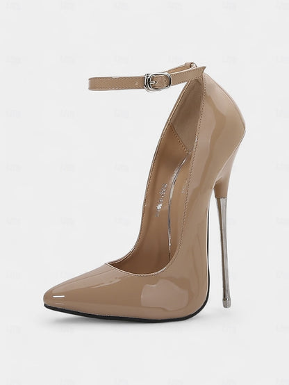 Heels Patent Stiletto with Strap Leather Red Ankle Women's