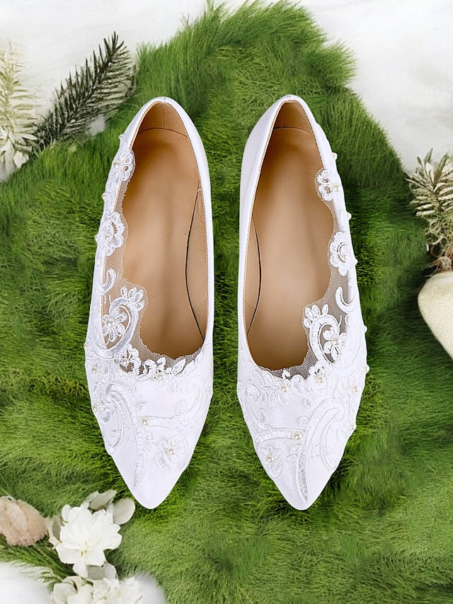 Shoes and Floral Mesh Wedding with Design Lace White Appliqué