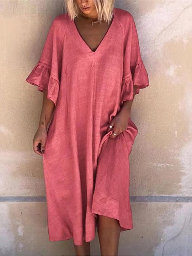 Women's Blue Pink Navy Blue Summer Spring Midi Dress Cotton