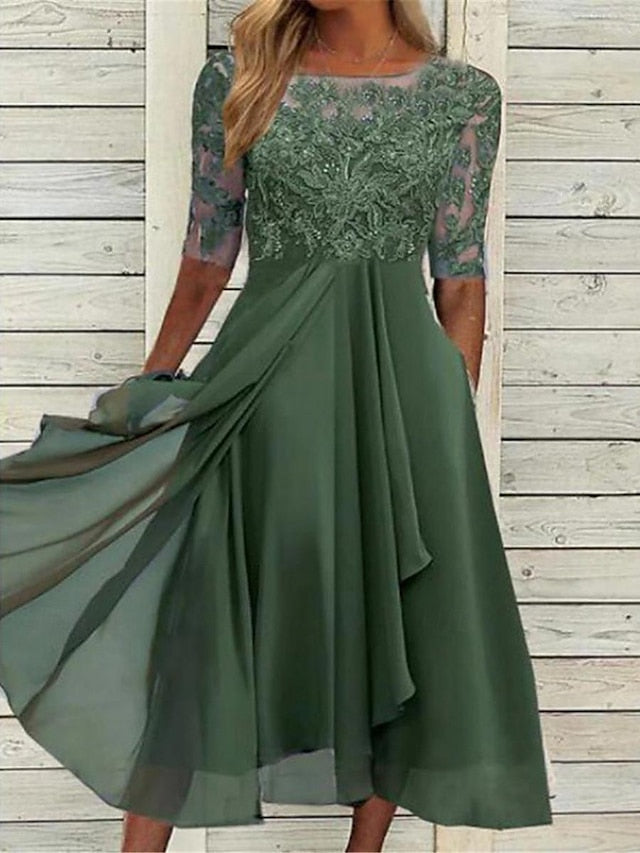 Women's Midi Dress Lace Dress Cocktail Dress Wedding Guest