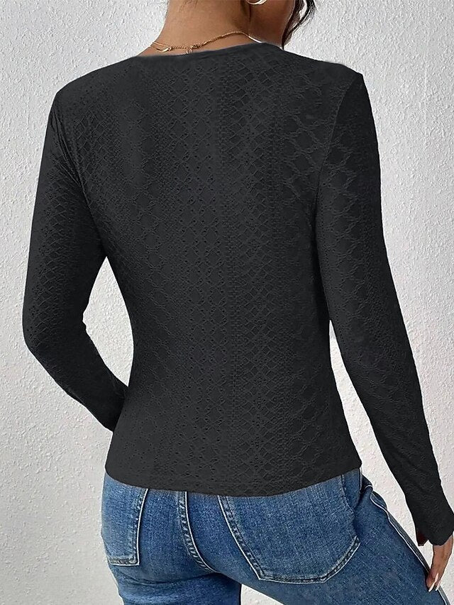 Splicing Solid Women's Color Top Eyelet Elegant Lace