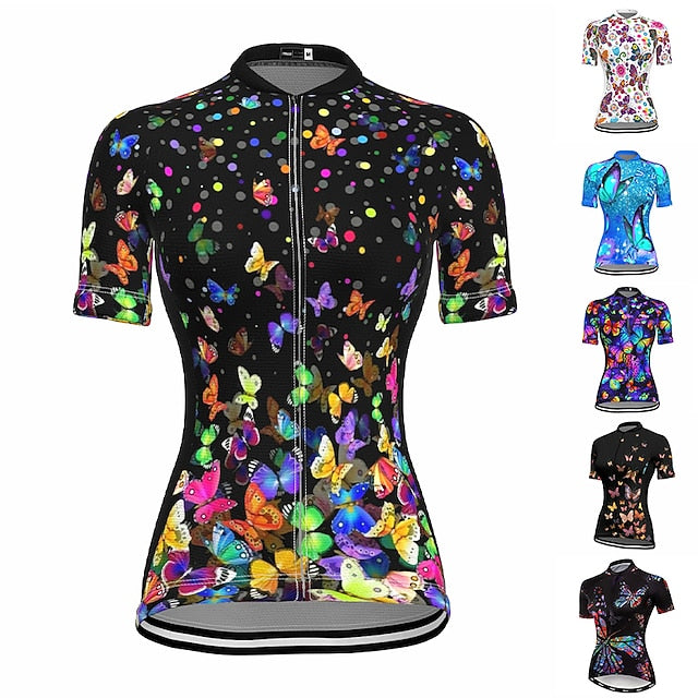Women's Cycling Jersey Butterfly Funny Short Sleeve Bike