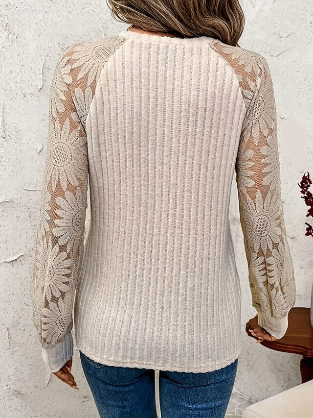 Women's Shirt Blouse Lace Tops Long Sleeve Tops Lace