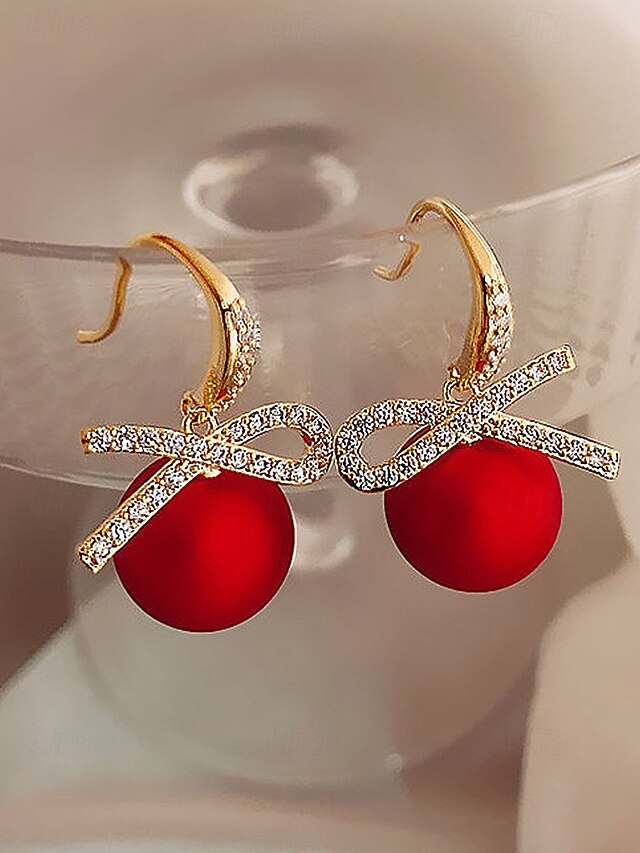 Rhinestone Pearl Earrings and Christmas Women's with Bow