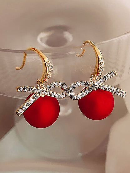 Rhinestone Pearl Earrings and Christmas Women's with Bow