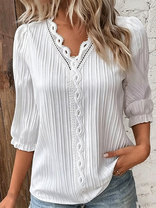 Women's Shirt Blouse Lace Tops Eyelet Plain Stylish Classic