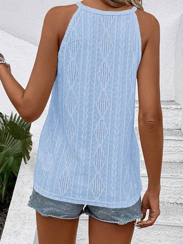 Stylish Plain top Women's Daily Out Hollow Eyelet Blouse
