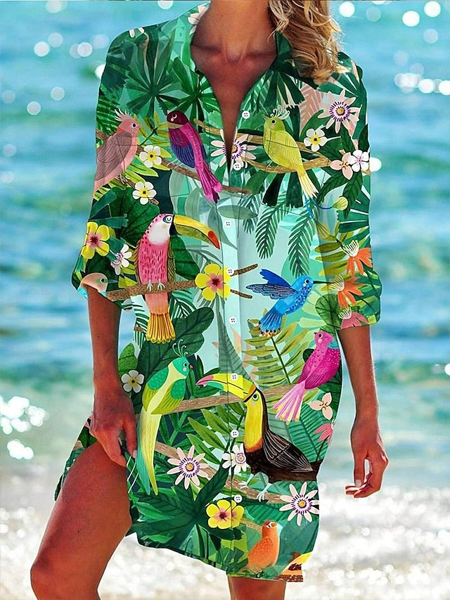 Women's Mini Dress Shirt Dress Hawaiian Shirts  Flowy