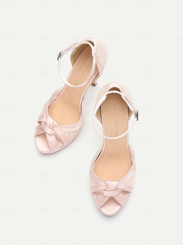 Women's Peep Pink Sandals Satin Elegant High with Heel Toe