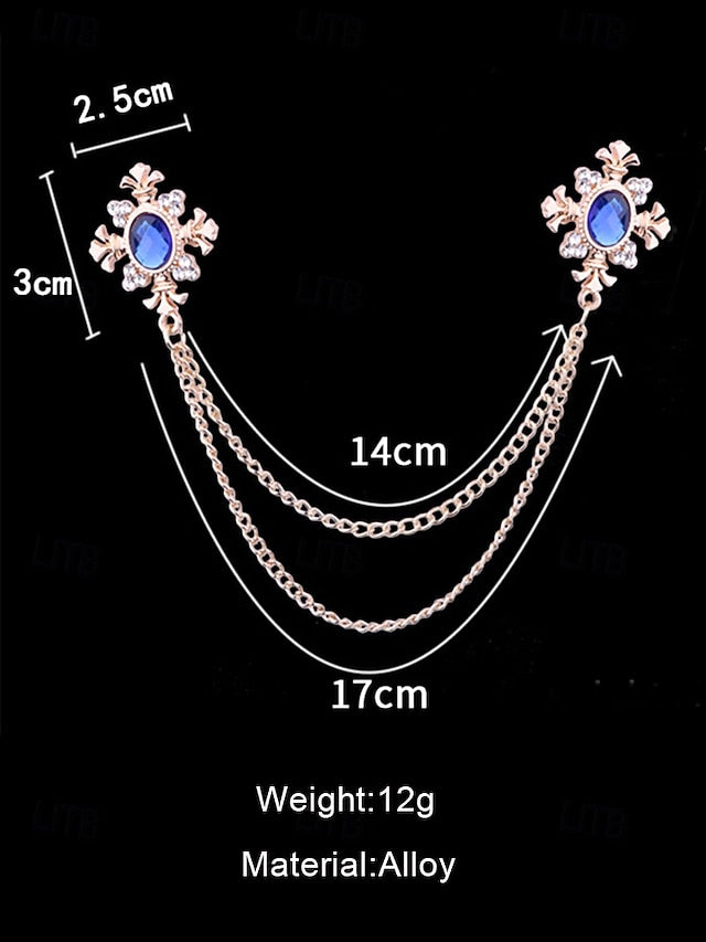 Blue – Gem Double Collar Brooch Elegant Chain Vintage