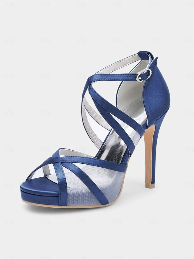 with Straps Satin White Sandals - Perfect Cross Bridal High Heel