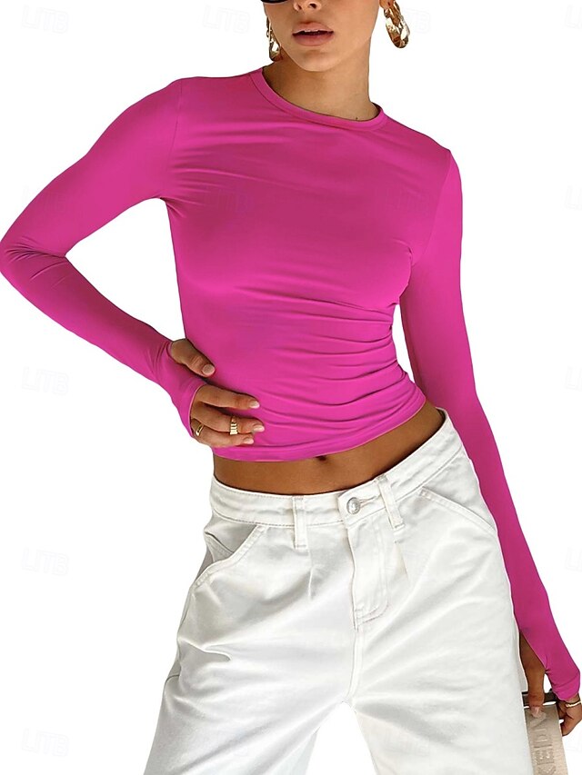 Women's T Shirt Long Cotton Top Tee Top Solid Color Fashion