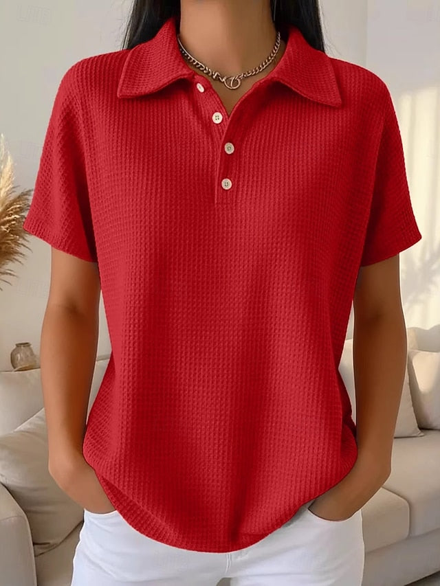 Women's Shirt Waffle Shirt Blouse Patchwork Buttons Plain