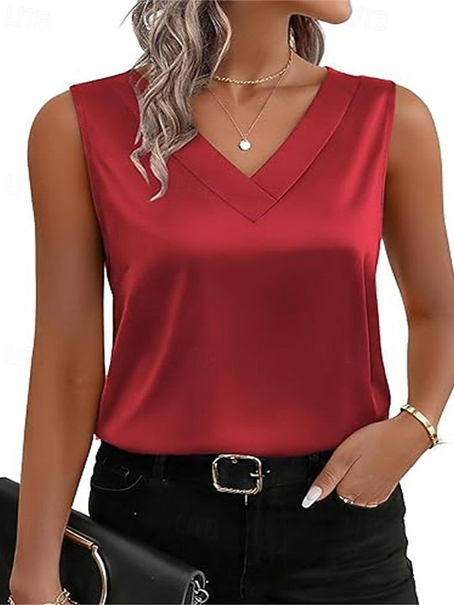 Women's Elegant Satin Top T Shirt Silky Tops Patchwork