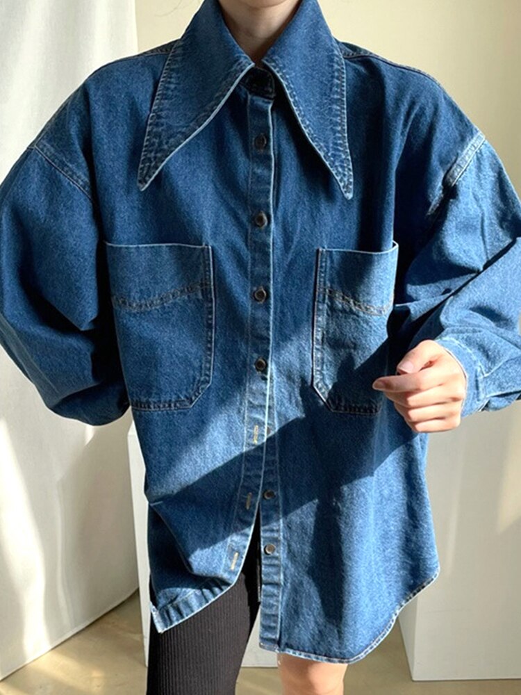 Long Peter Pockets Pan Sleeve Single-breasted Loose Urban Collar