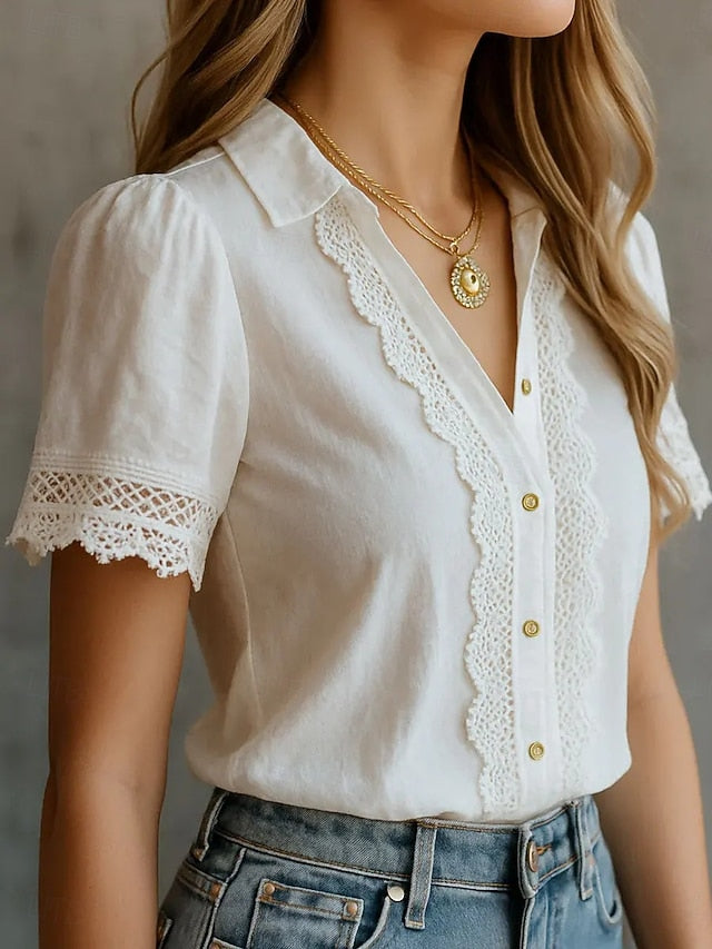 Women's Shirt Lace Shirt Blouse Solid Color Plain Elegant