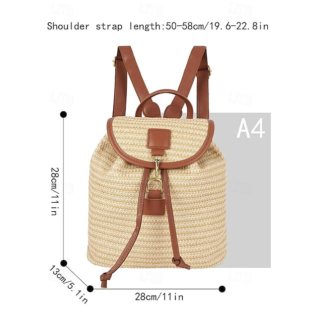 Straw Rattan Women with Bag Woven – Boho for Backpack Travel