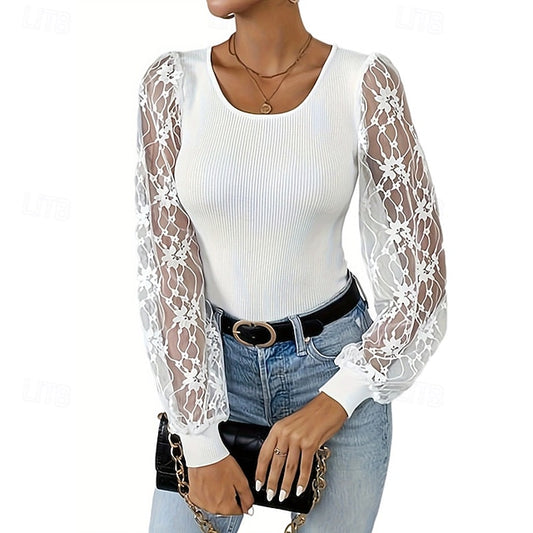 Splicing Women's Plain Top Patchwork Blouse Lace