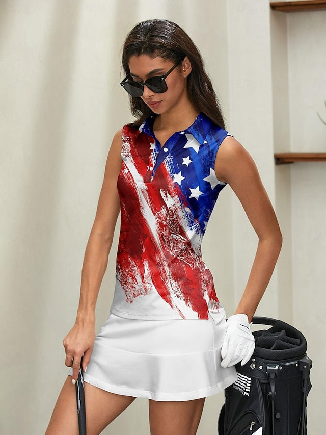 Women's Golf Polo Shirt Red Sleeveless Sun Protection Top