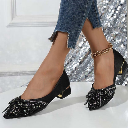 Bow Glitter with Flats - Women's Detail Rhinestone Elegant