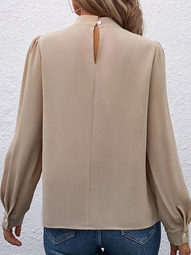 Women's Shirt Elegant Dressy Satin Top Solid Color Stylish