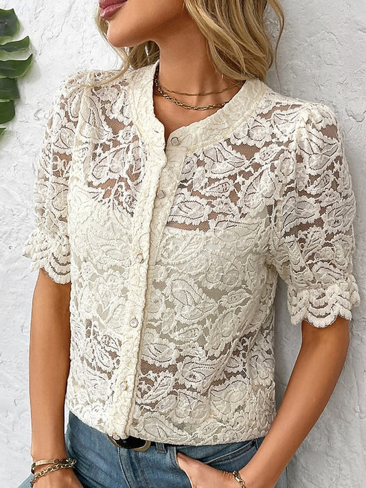 Women's Blouse Lace Tops Lace Buttons Plain Vintage Stylish