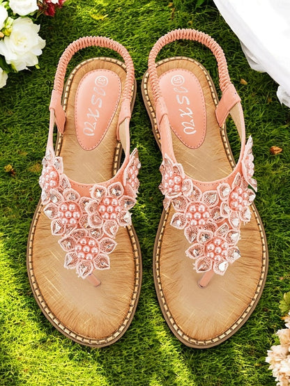 Design Beaded Flat Slip-Ons Floral with Comfortable