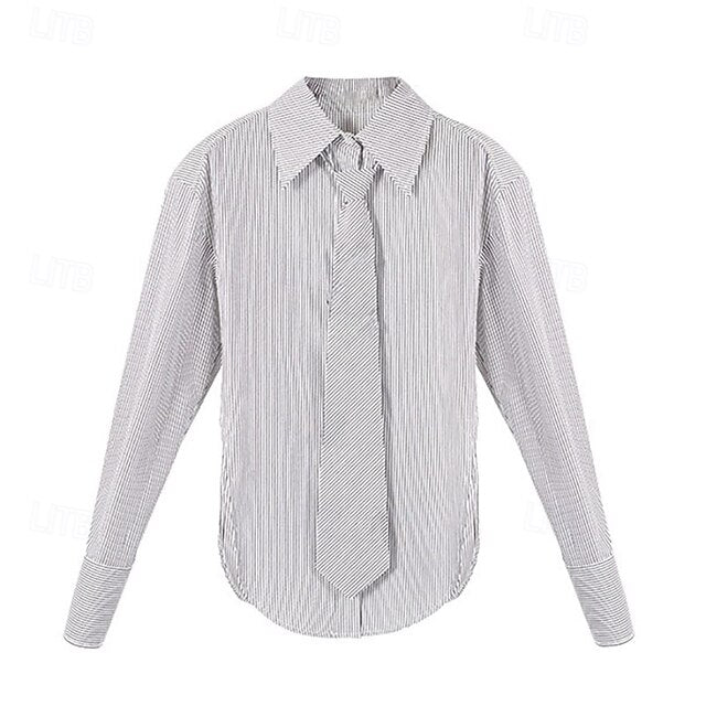 Women's Shirt Blouse Tunic Buttons Striped Elegant Stylish