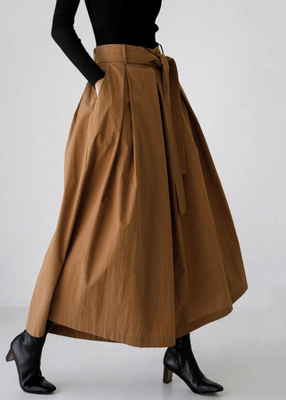 Waist Brown Leg Cotton Spring Pants French High Pockets Wide