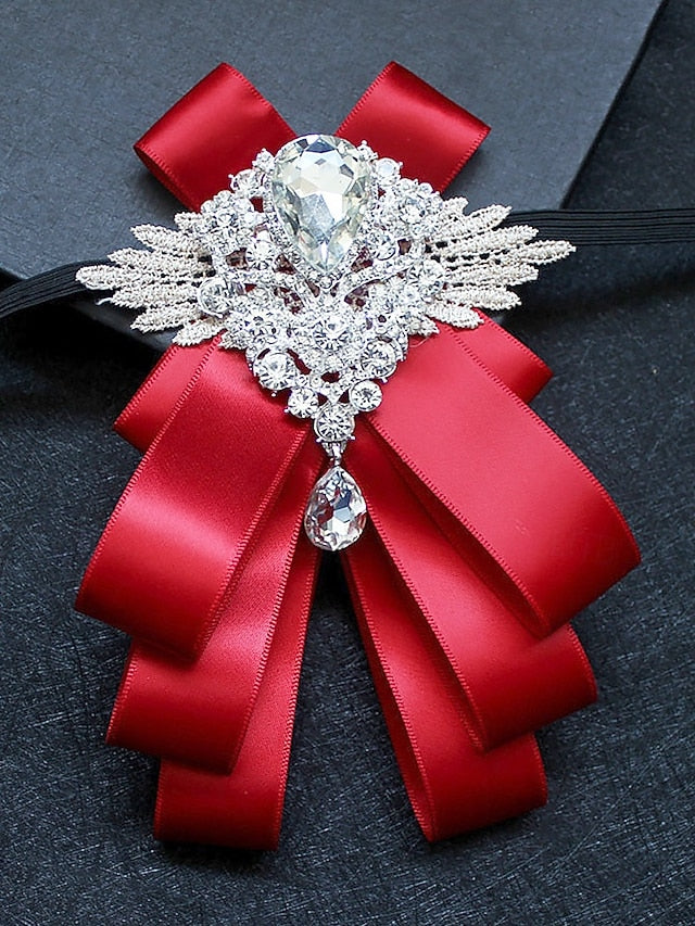 Bow Ribbon Brooch Luxury Pin Elegant Men's Tie - Crystal