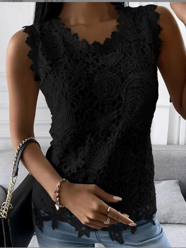 Women's Lace Tops Lace Patchwork Plain Elegant Fashion