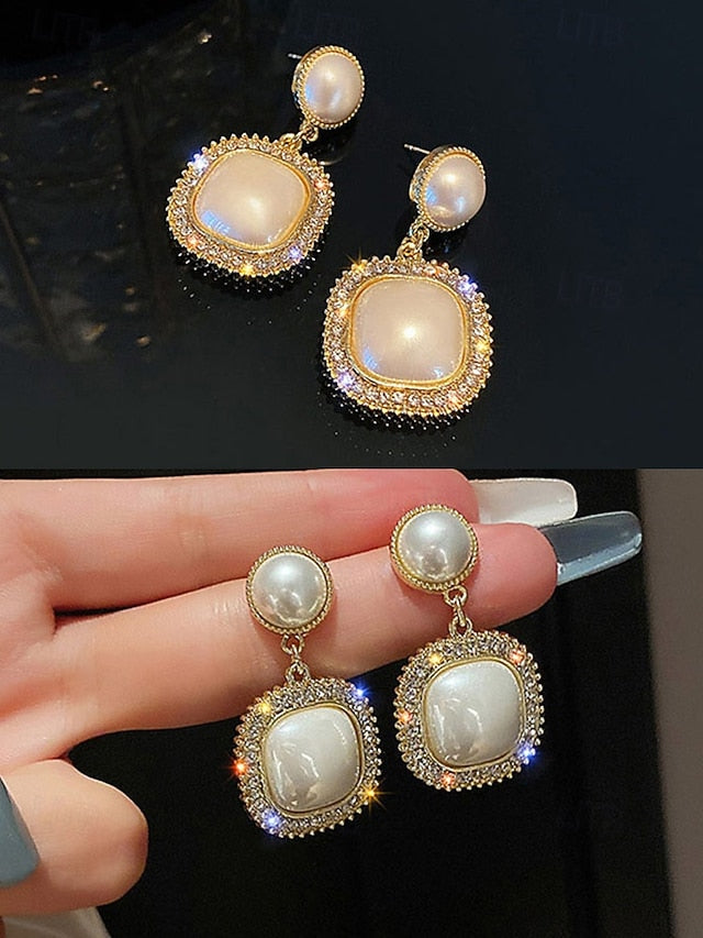 Gold-Plated Elegant with Rhinestone – Earrings Pearl Detailing