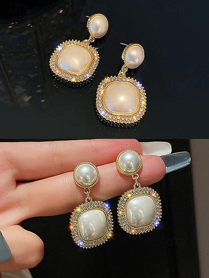 Gold-Plated Elegant with Rhinestone – Earrings Pearl Detailing