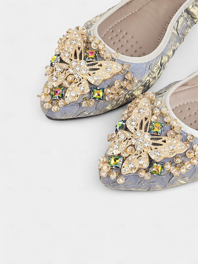 Flats with Ballet Beaded Women's Foldable Embroidered