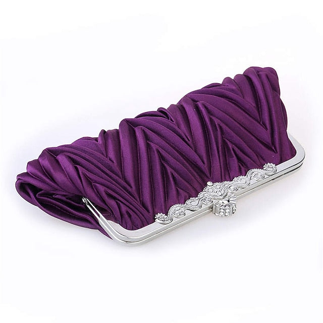 Pleated White Satin Women's Elegant Clutch Evening –