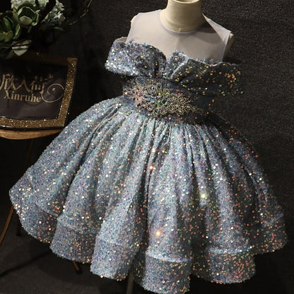 Girls' Sleeve Party Solid Kids Dress Color Short