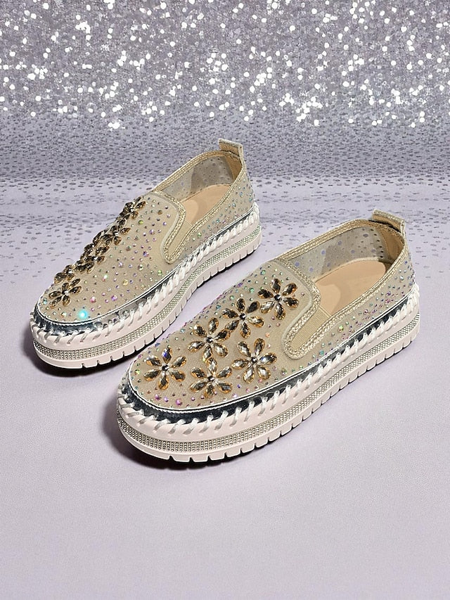 Embellished Sneakers Slip-On with Women's Mesh Rhinestone
