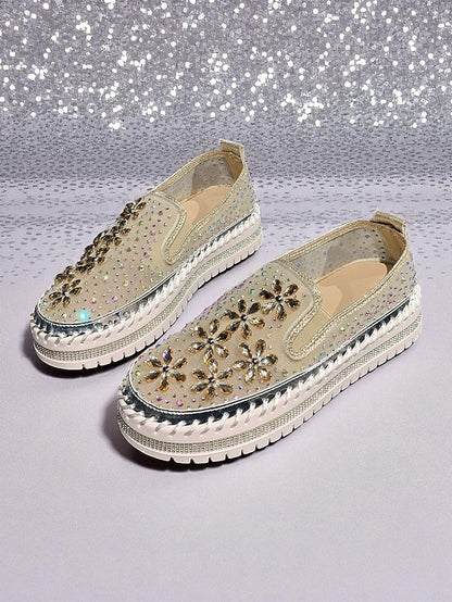 Embellished Sneakers Slip-On with Women's Mesh Rhinestone