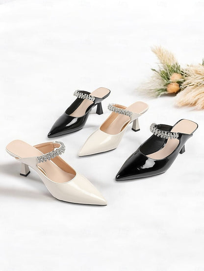 Heeled Women's Rhinestone Embellished Slip-On Pointed-Toe