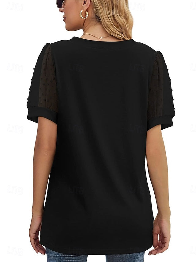 Women's T Shirt Patchwork Mesh Plain Fashion Modern Casual